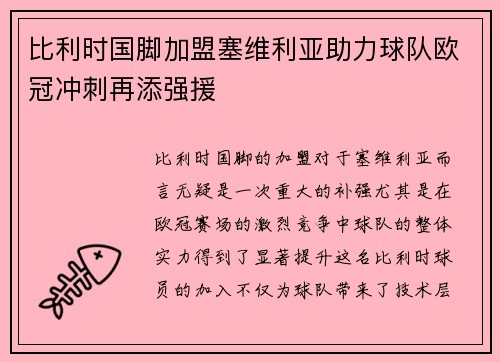 比利时国脚加盟塞维利亚助力球队欧冠冲刺再添强援 比利时国脚加盟塞维利亚助力球队欧冠冲刺再添强援